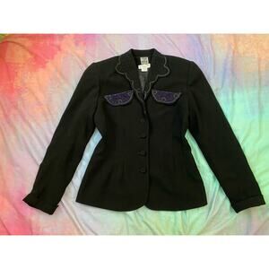 Vintage Henri Bendel 90s Does 40s Style Soutache Velvet Beaded Jacket Sz 6 Pinup